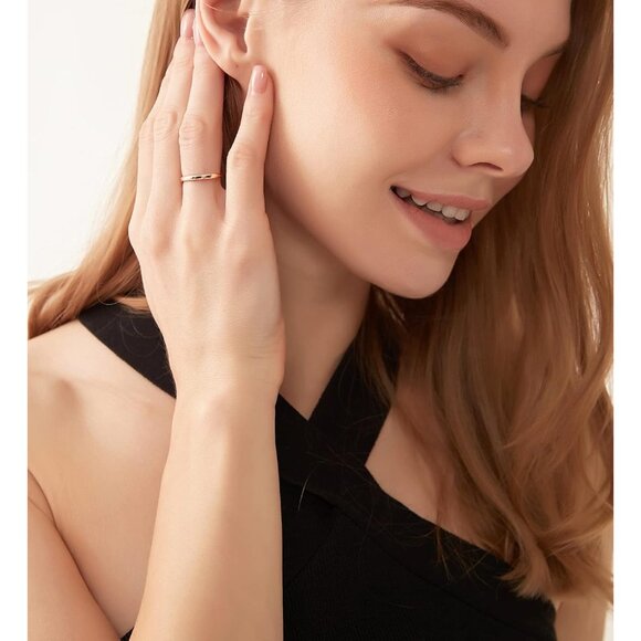 🆕 Women Gold Titanium Plain Dome High Polished Wedding Band Ring Comfort Fit - Picture 5 of 6